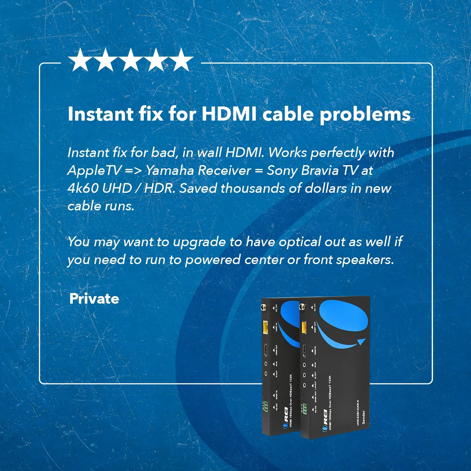 OREI UHD-EXB132AR-K: HDBaseT 4K HDMI Extender Balun upto 132 feet over CAT5e/6/7-ARC & IR Support