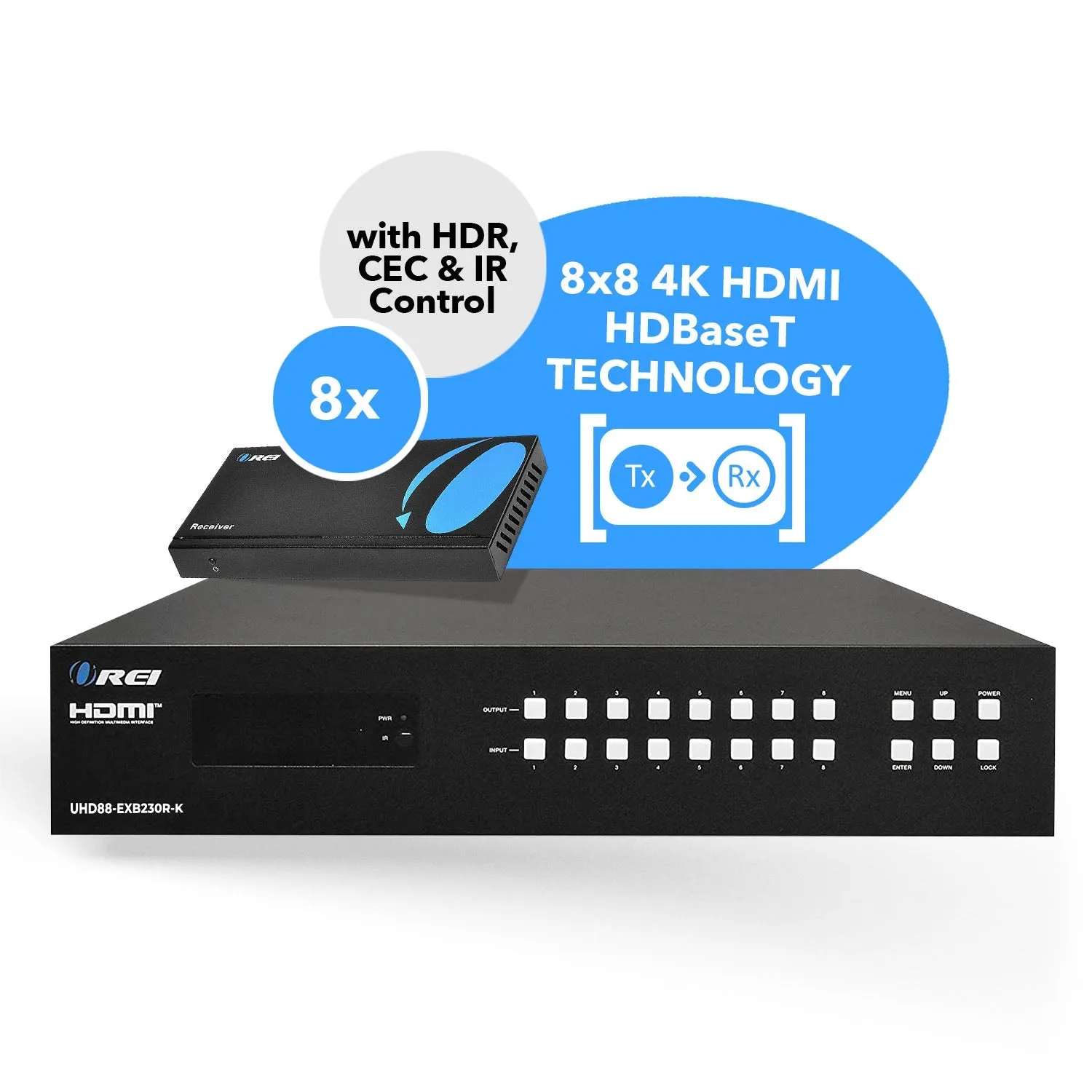 OREI UHD88EXB230R-K: 8x8 4K HDMI Matrix Switcher Extender Over CAT Cables