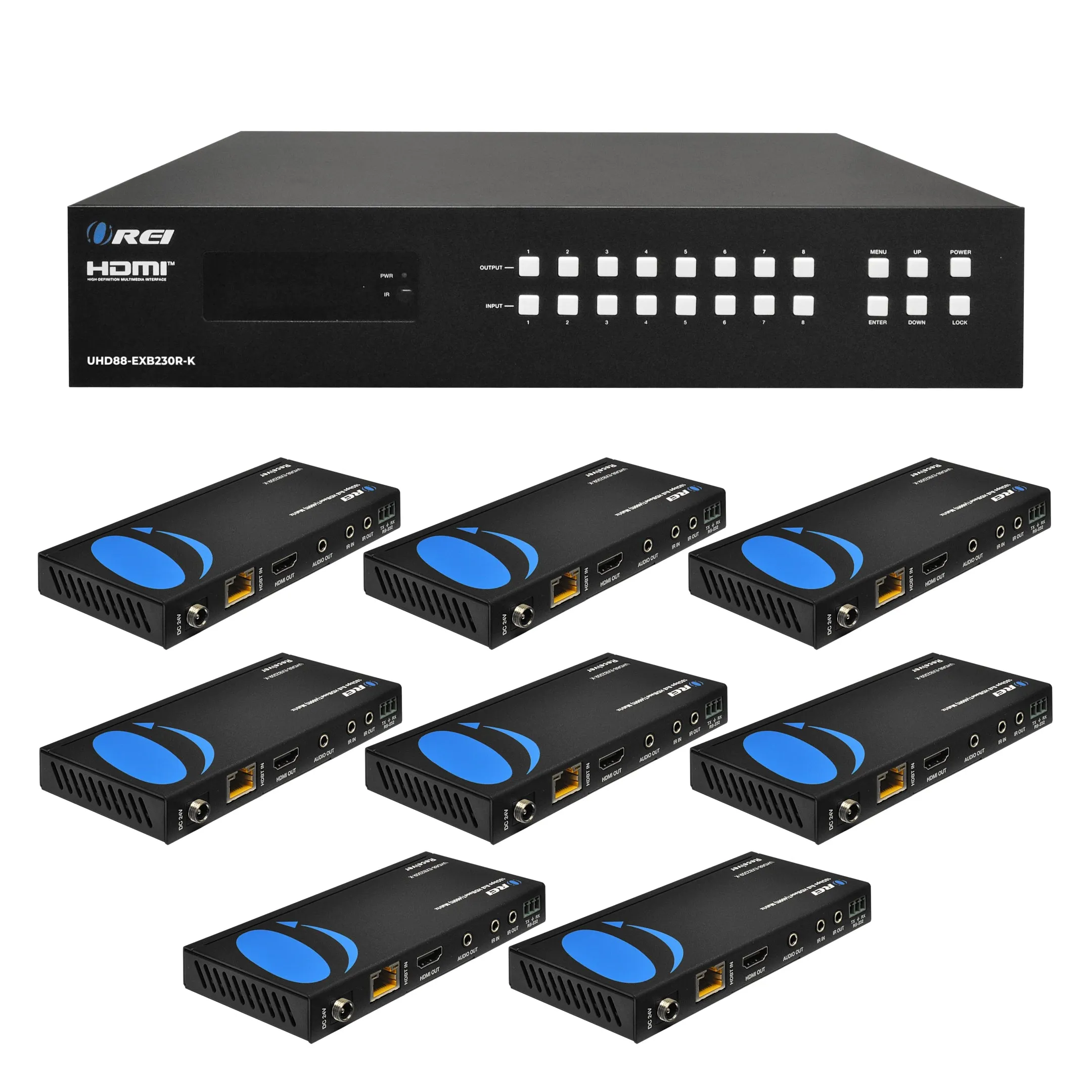 OREI UHD88EXB230R-K: 8x8 4K HDMI Matrix Switcher Extender Over CAT Cables
