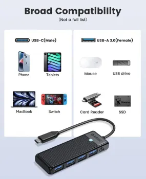 ORICO TYPE-C TO USB HUB 3.0 4 PORTS PAPW4A-C3-015-BK-EP BLACK COLOR