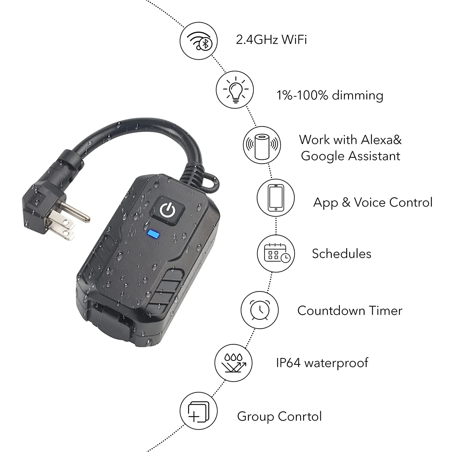 Outdoor Smart WiFi Dimmer Plug APP Remote Control and Google Assistant, Alexa BN-LINK