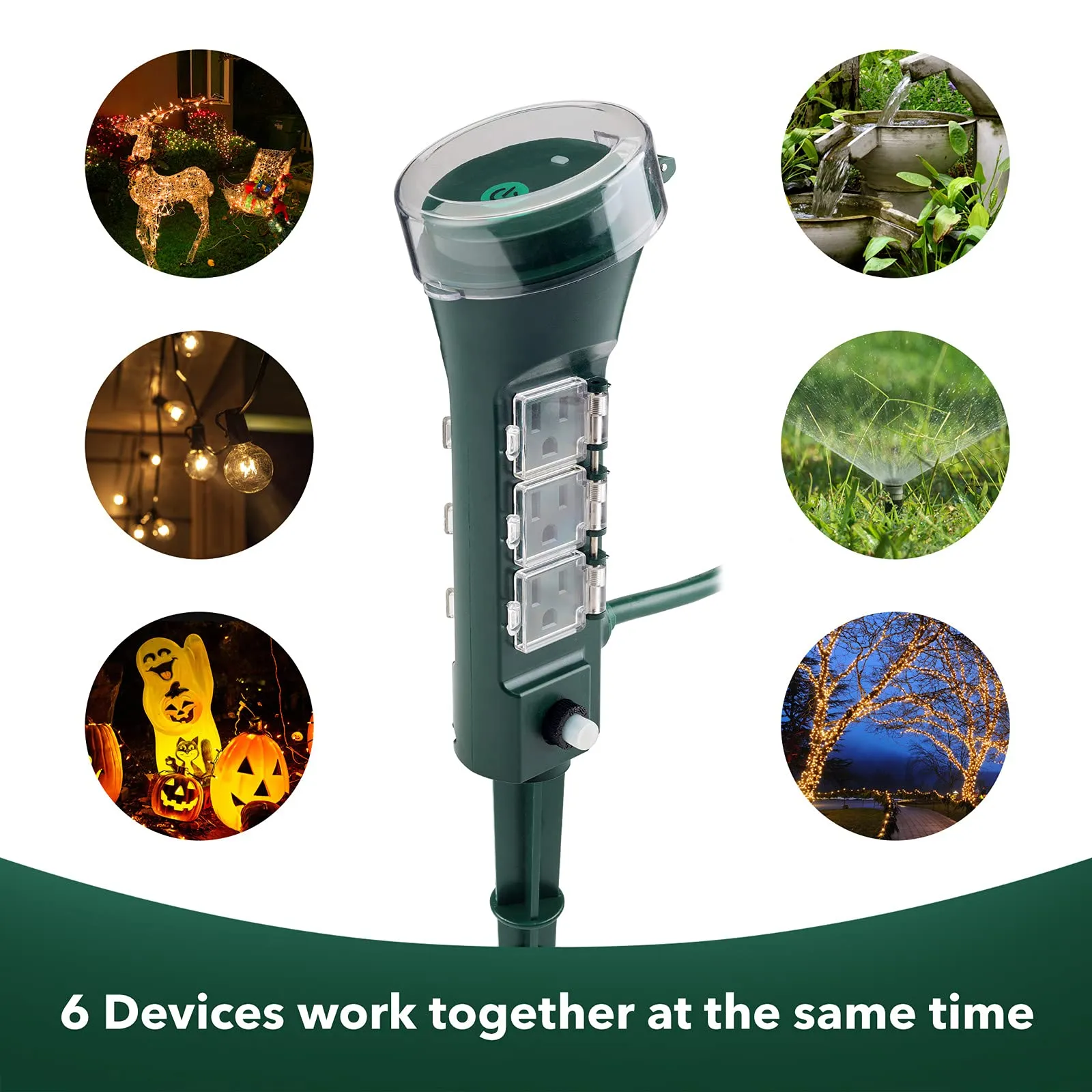 Outdoor Smart WiFi Timer Outlet Heavy Duty Yard Stake Compatible Function HBN