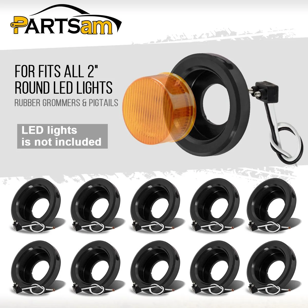 Partsam (10) Marker/Clearance Light 2 Prong Pigtails & Rubber Grommets