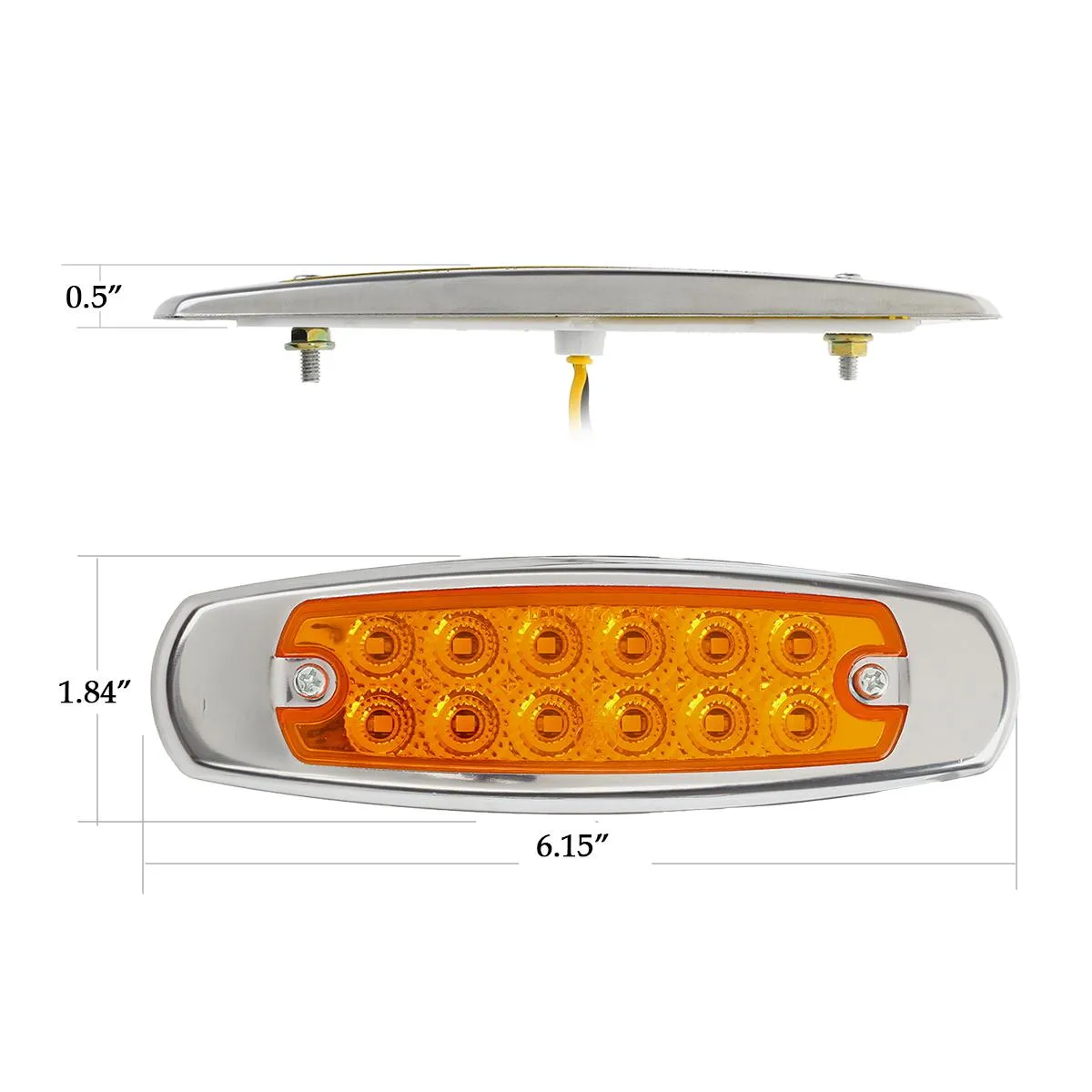 Partsam 10x 6.2" LED Marker Clearance Light 12LED Pigtail Amber Trailer Lights, Sealed 6-1/5" Amber Rectangular Spyder 12-LED Marker and Clearance Lights with Stainless Steel Rim