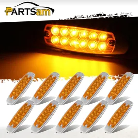 Partsam 10x 6.2" LED Marker Clearance Light 12LED Pigtail Amber Trailer Lights, Sealed 6-1/5" Amber Rectangular Spyder 12-LED Marker and Clearance Lights with Stainless Steel Rim
