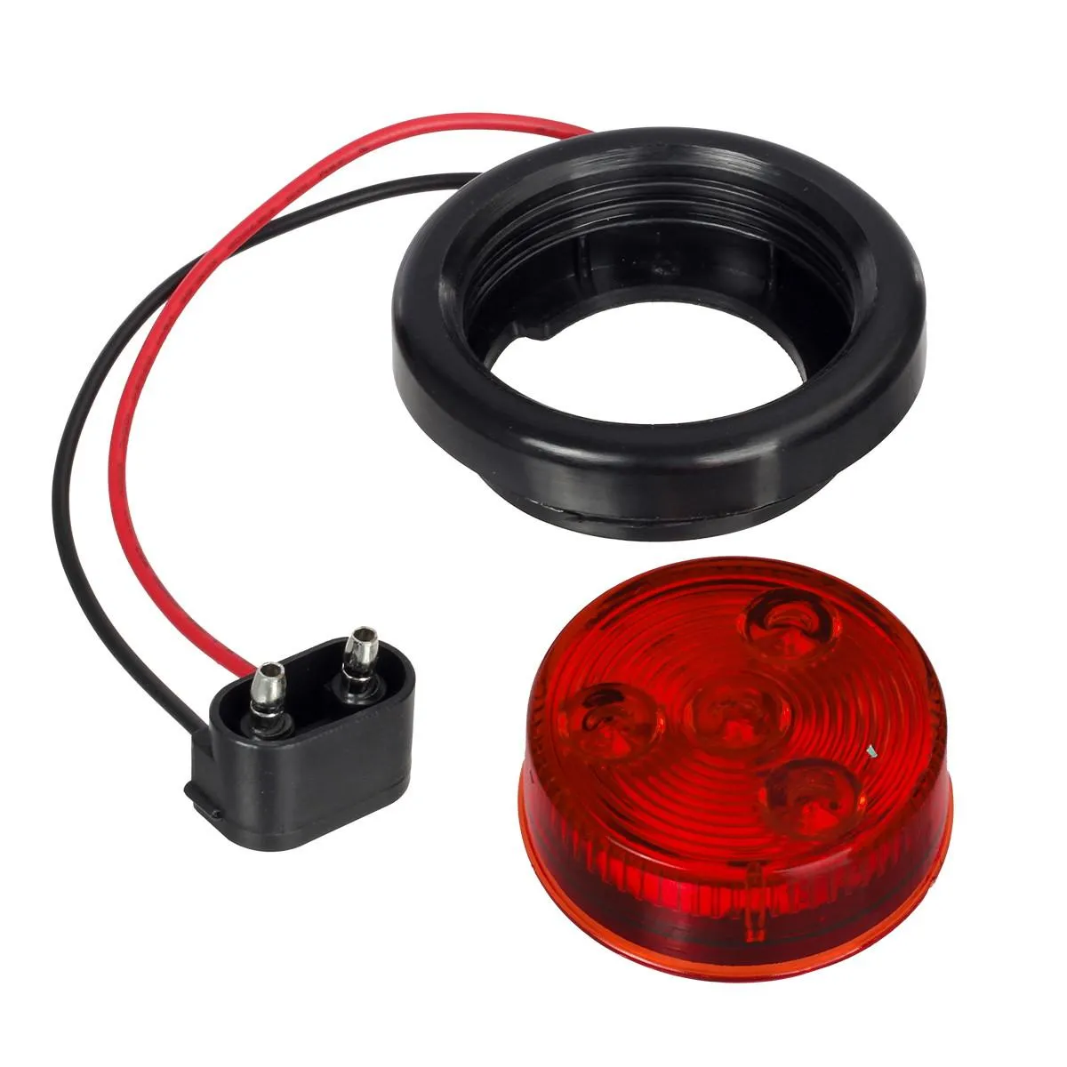 Partsam 2pcs Red Led Light Trailer 2 inch Round w/Plug & Grommet Kits Marker 4 LED, Flush Mount Red 2 Inch Round Led Trailer Lights, Sealed 2 Inch Round Led Marker Lights Red RV Trucks