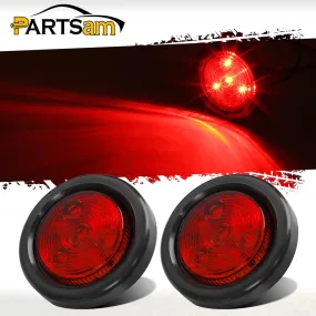 Partsam 2pcs Red Led Light Trailer 2 inch Round w/Plug & Grommet Kits Marker 4 LED, Flush Mount Red 2 Inch Round Led Trailer Lights, Sealed 2 Inch Round Led Marker Lights Red RV Trucks