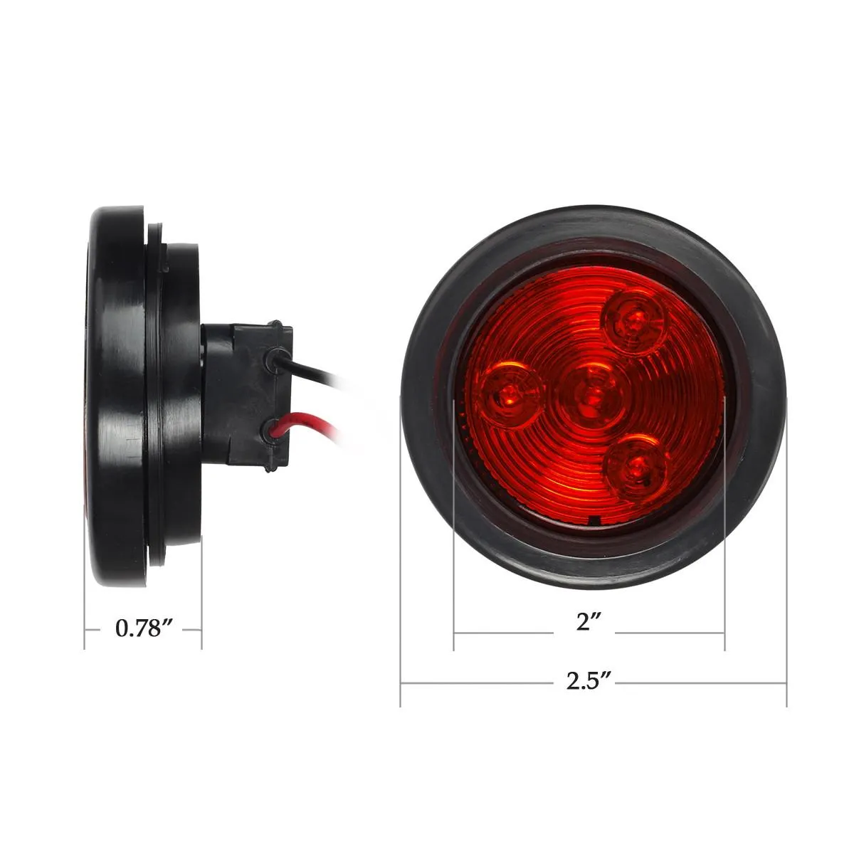 Partsam 2pcs Red Led Light Trailer 2 inch Round w/Plug & Grommet Kits Marker 4 LED, Flush Mount Red 2 Inch Round Led Trailer Lights, Sealed 2 Inch Round Led Marker Lights Red RV Trucks