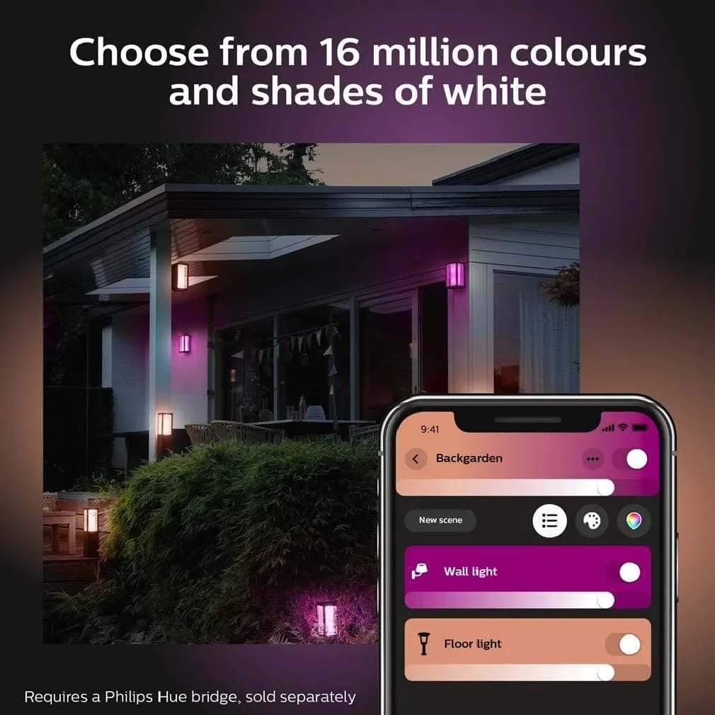 Philips Hue Impress White and Colour Ambiance LED Smart Garden Wall Light [Slim], Works with Alexa, Google Assistant and Apple Homekit