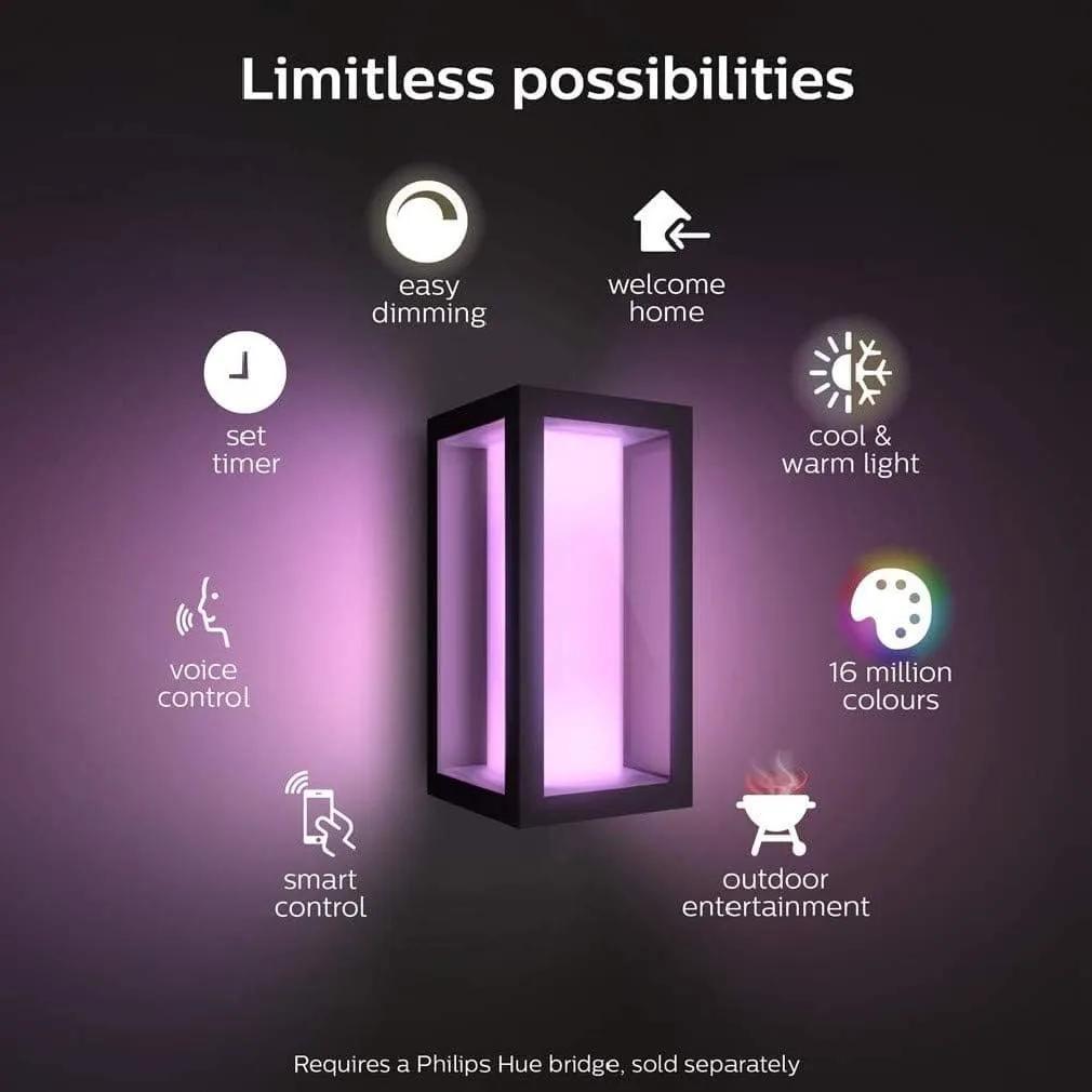 Philips Hue Impress White and Colour Ambiance LED Smart Garden Wall Light [Slim], Works with Alexa, Google Assistant and Apple Homekit