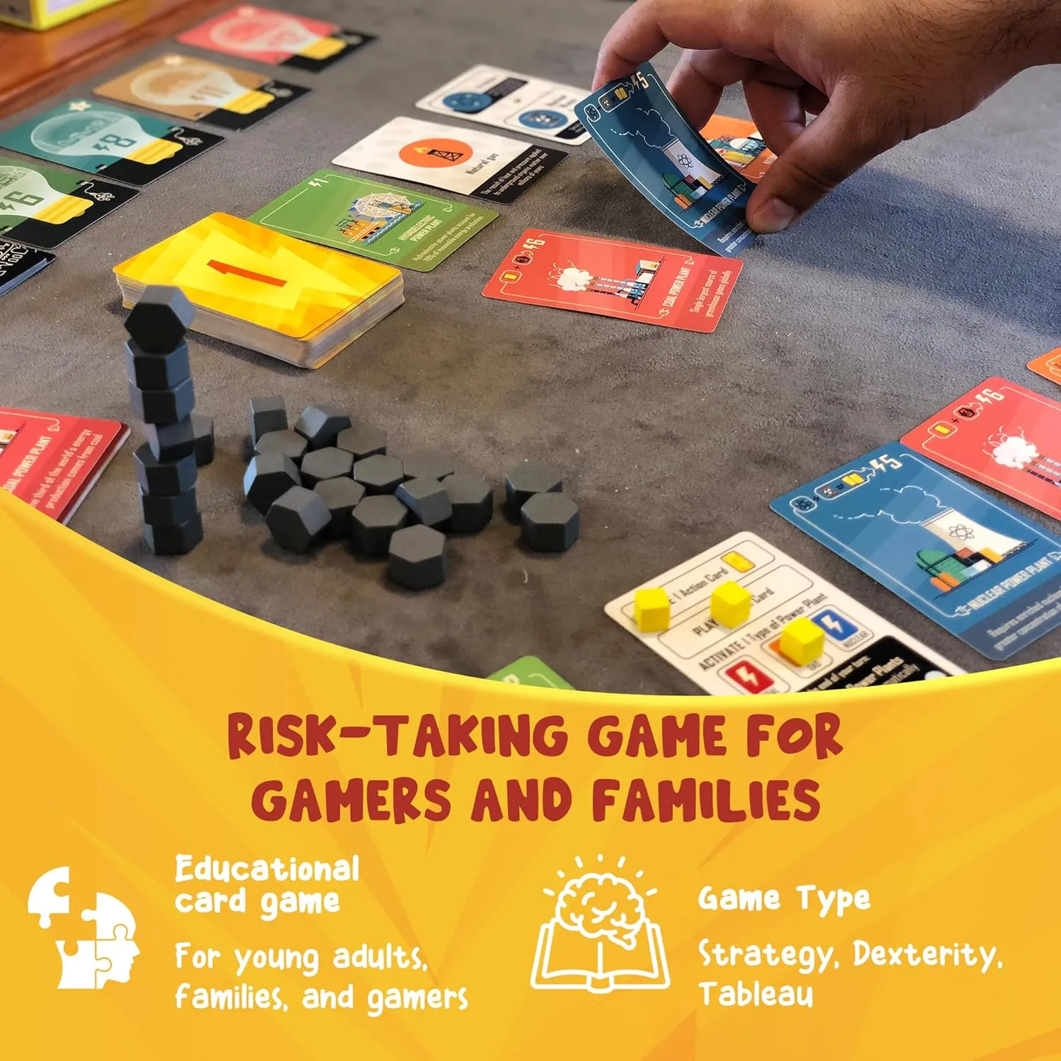Power Failure Card Game | Build an energy empire, stack blocks on the carbon tower, hope they don't collapse!