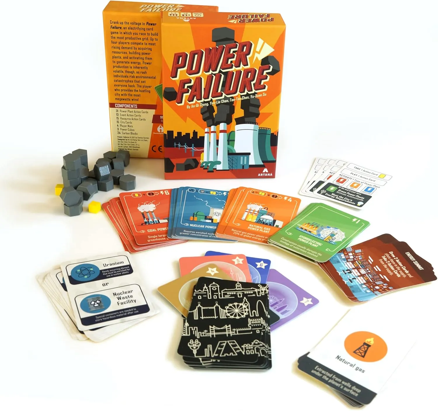 Power Failure Card Game | Build an energy empire, stack blocks on the carbon tower, hope they don't collapse!