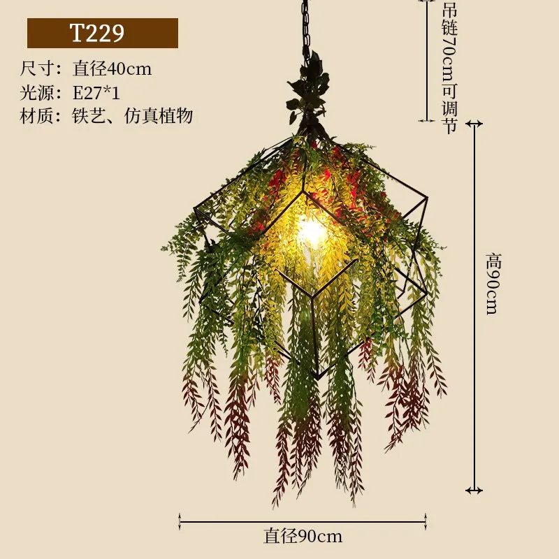 Rattan Music Restaurant Chandelier Retro Art Square Bar Clothing Store Plant Decoration Pendant Light