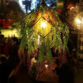 Rattan Music Restaurant Chandelier Retro Art Square Bar Clothing Store Plant Decoration Pendant Light