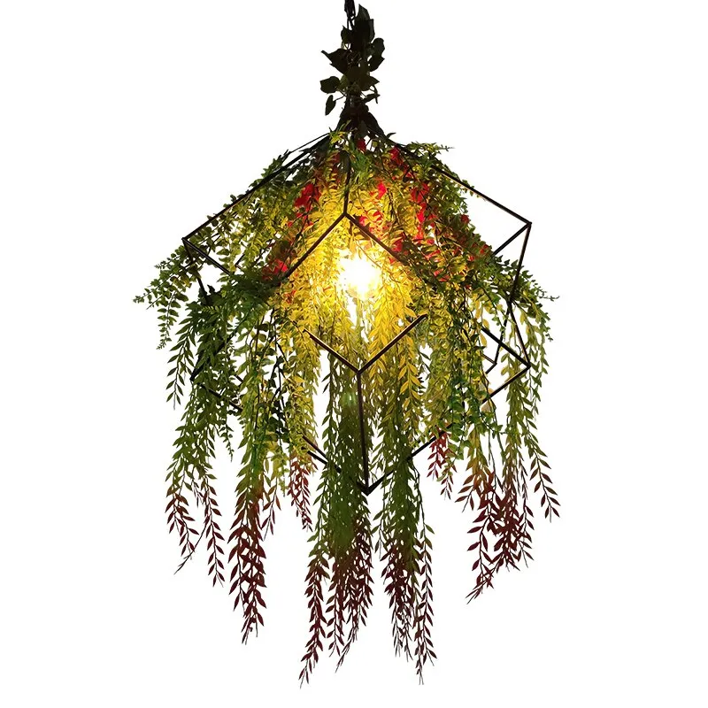 Rattan Music Restaurant Chandelier Retro Art Square Bar Clothing Store Plant Decoration Pendant Light