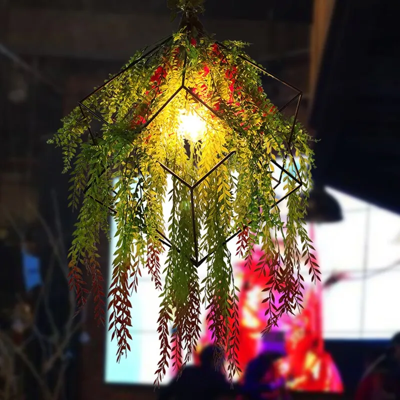 Rattan Music Restaurant Chandelier Retro Art Square Bar Clothing Store Plant Decoration Pendant Light