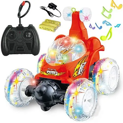 R/C Rechargeable 360 Degree Twisting Stunt Car with Music & Lights for Kids (Colors as Per Stock)