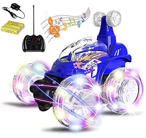 R/C Rechargeable 360 Degree Twisting Stunt Car with Music & Lights for Kids (Colors as Per Stock)