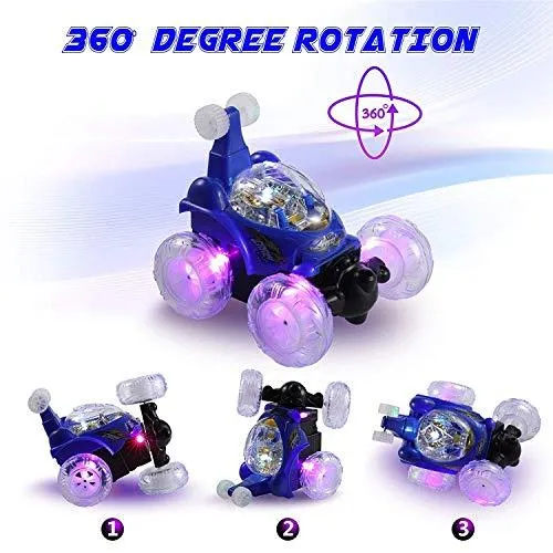 R/C Rechargeable 360 Degree Twisting Stunt Car with Music & Lights for Kids (Colors as Per Stock)