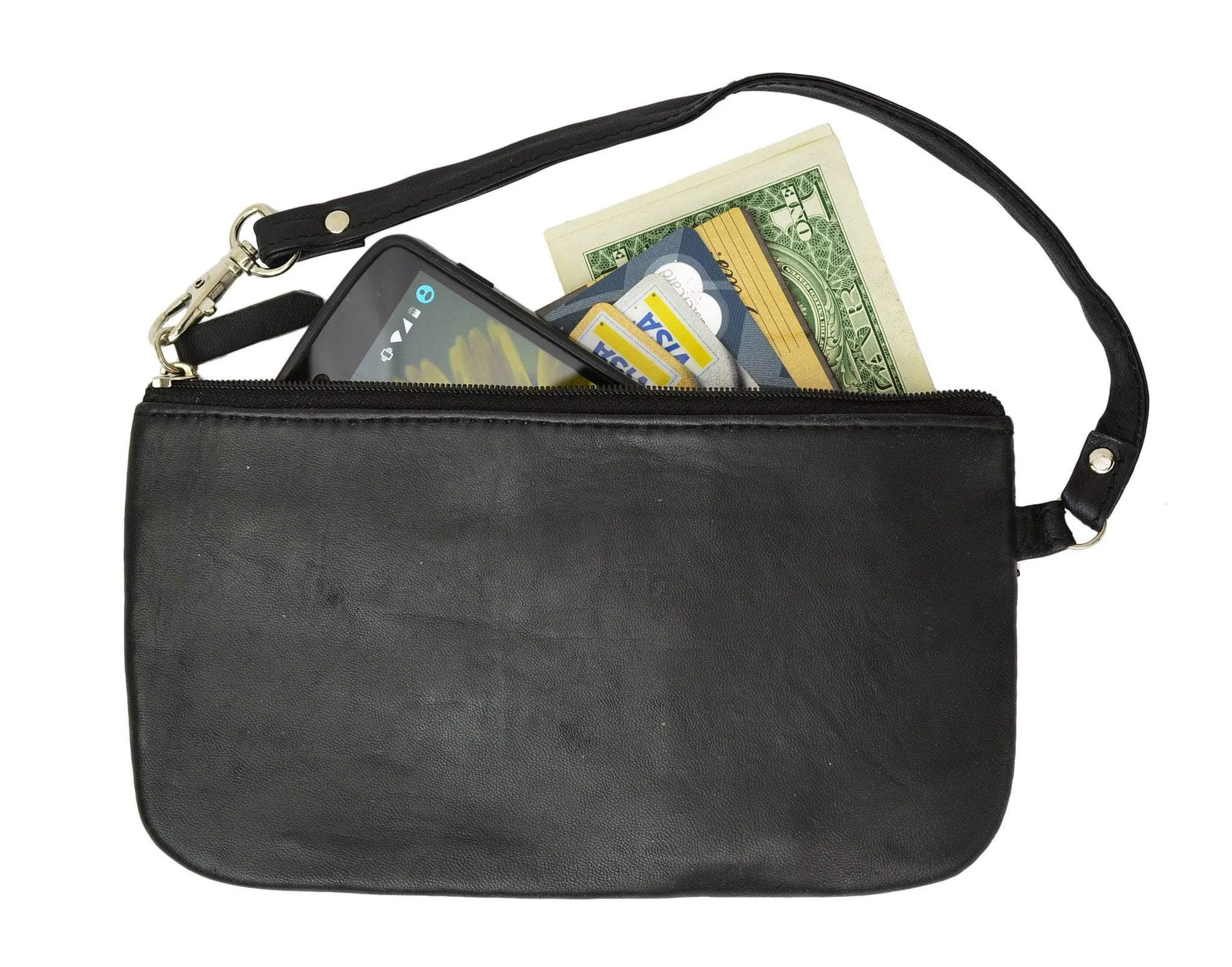 RFID Safe Soft-Sided Premium Leather Zippered Wristlet Wallet. RFID P 1716 (C)