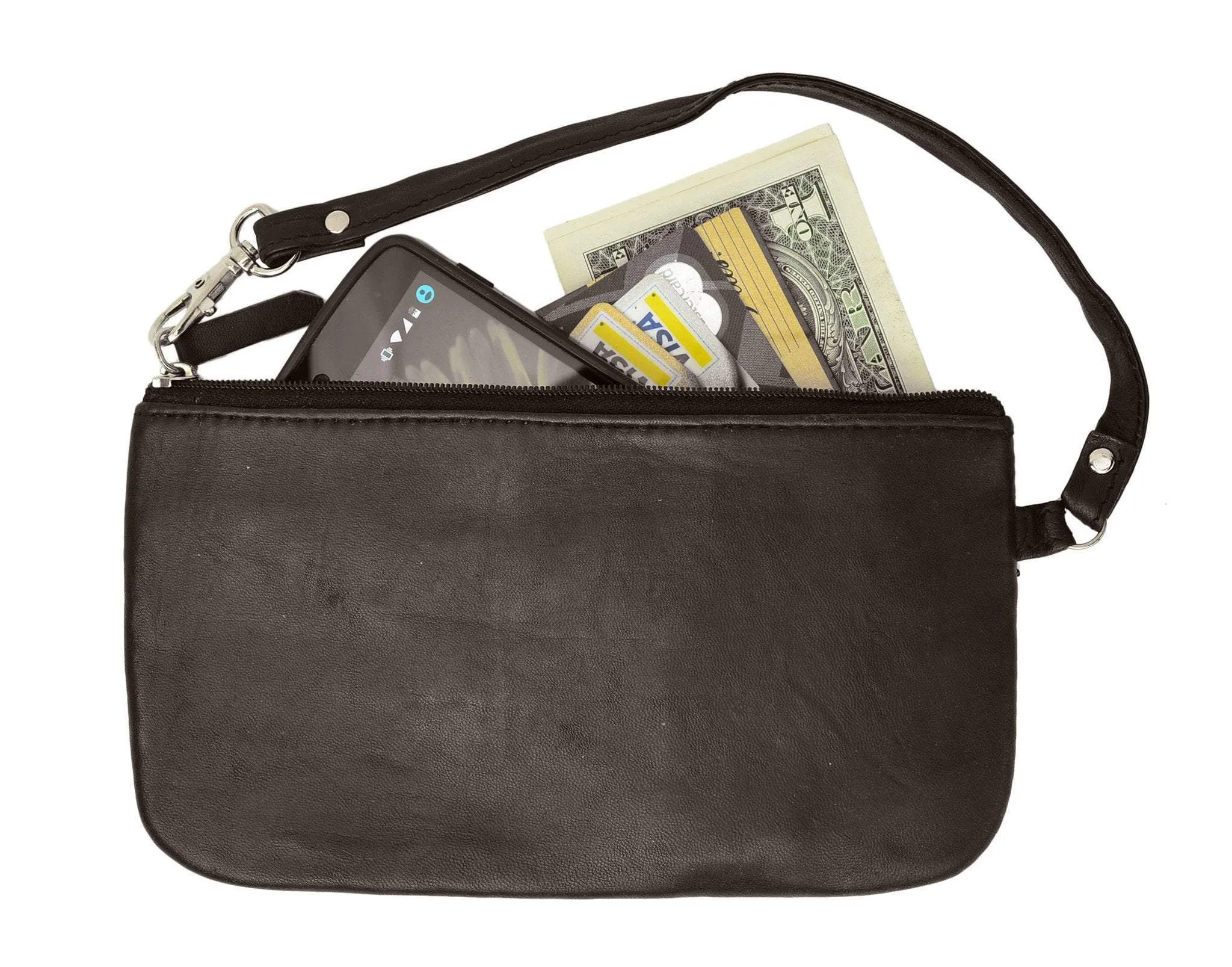 RFID Safe Soft-Sided Premium Leather Zippered Wristlet Wallet. RFID P 1716 (C)