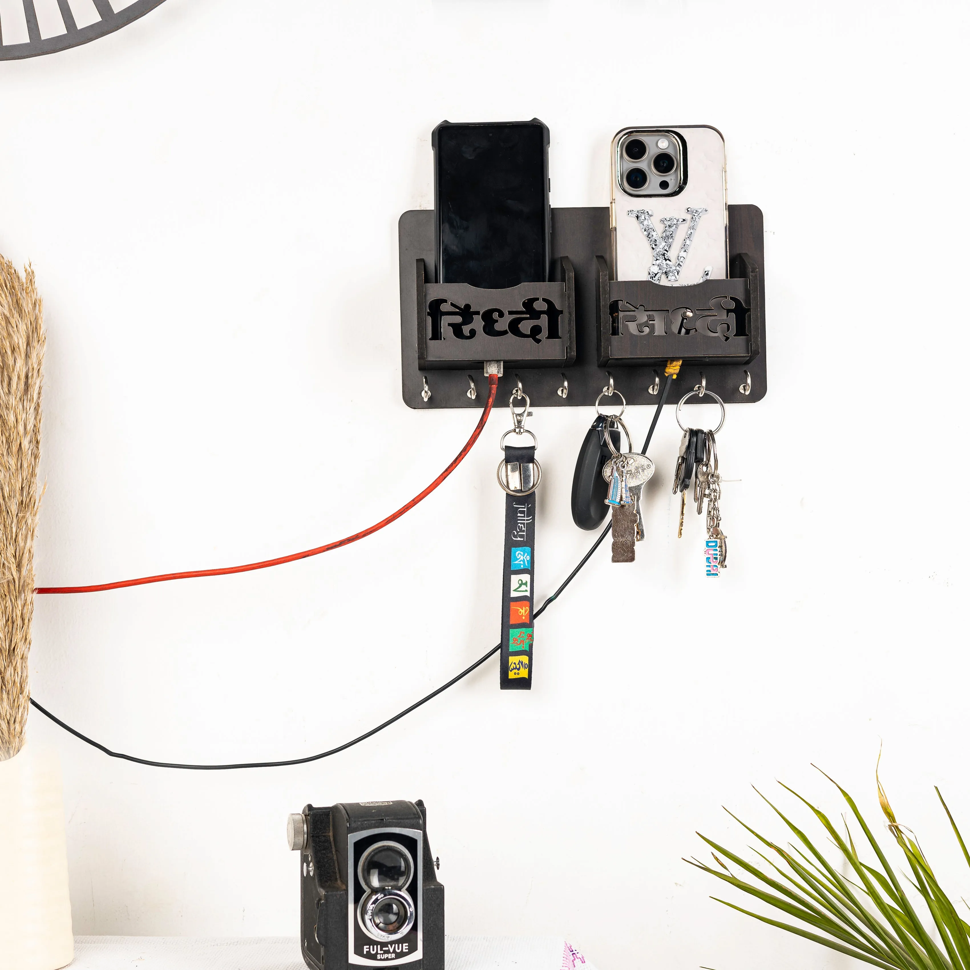 Ridhi-Sidhi Charm Wall-Mounted Key Keeper with Phone Holder