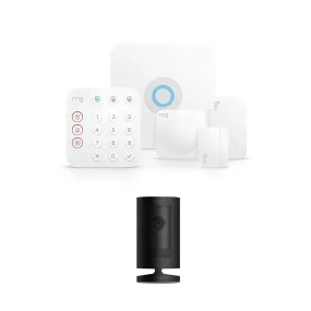Ring 5 Piece Home Alarm Kit (2nd Generation) & Indoor Camera Black *BUNDLE*