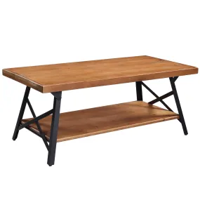 Rustic Coffee Table with Storage & Metal Legs, Brown 43"