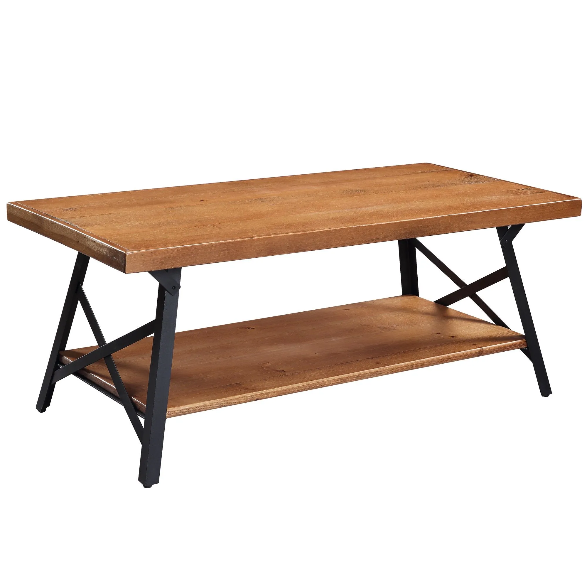 Rustic Coffee Table with Storage & Metal Legs, Brown 43"