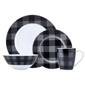 Safdie & Co. Dinnerset 16PC Buffalo Plaid Grey/Black