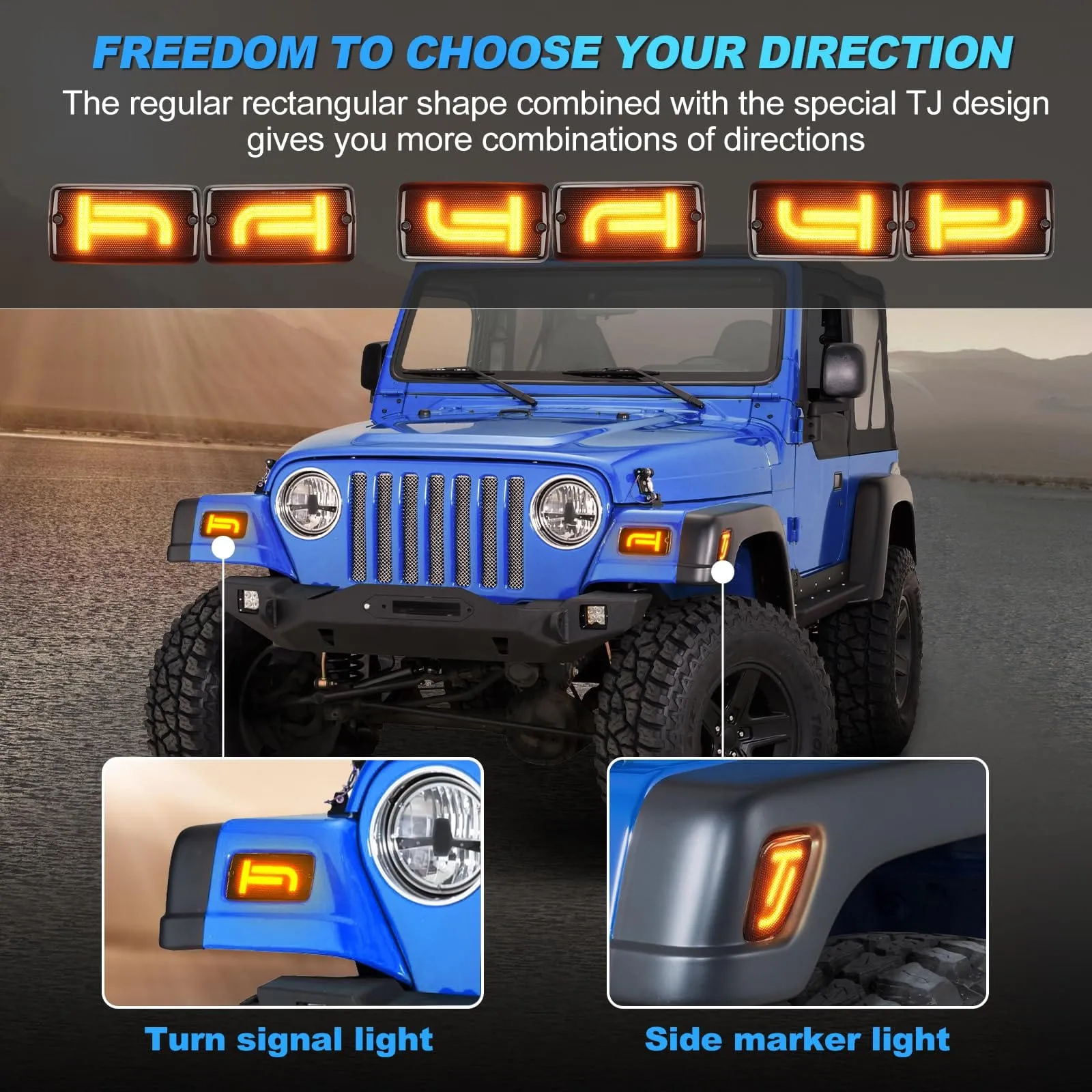 Suparee Jeep Wrangler TJ New LED Turn Signals & Side Marker Lights for 1997-2006