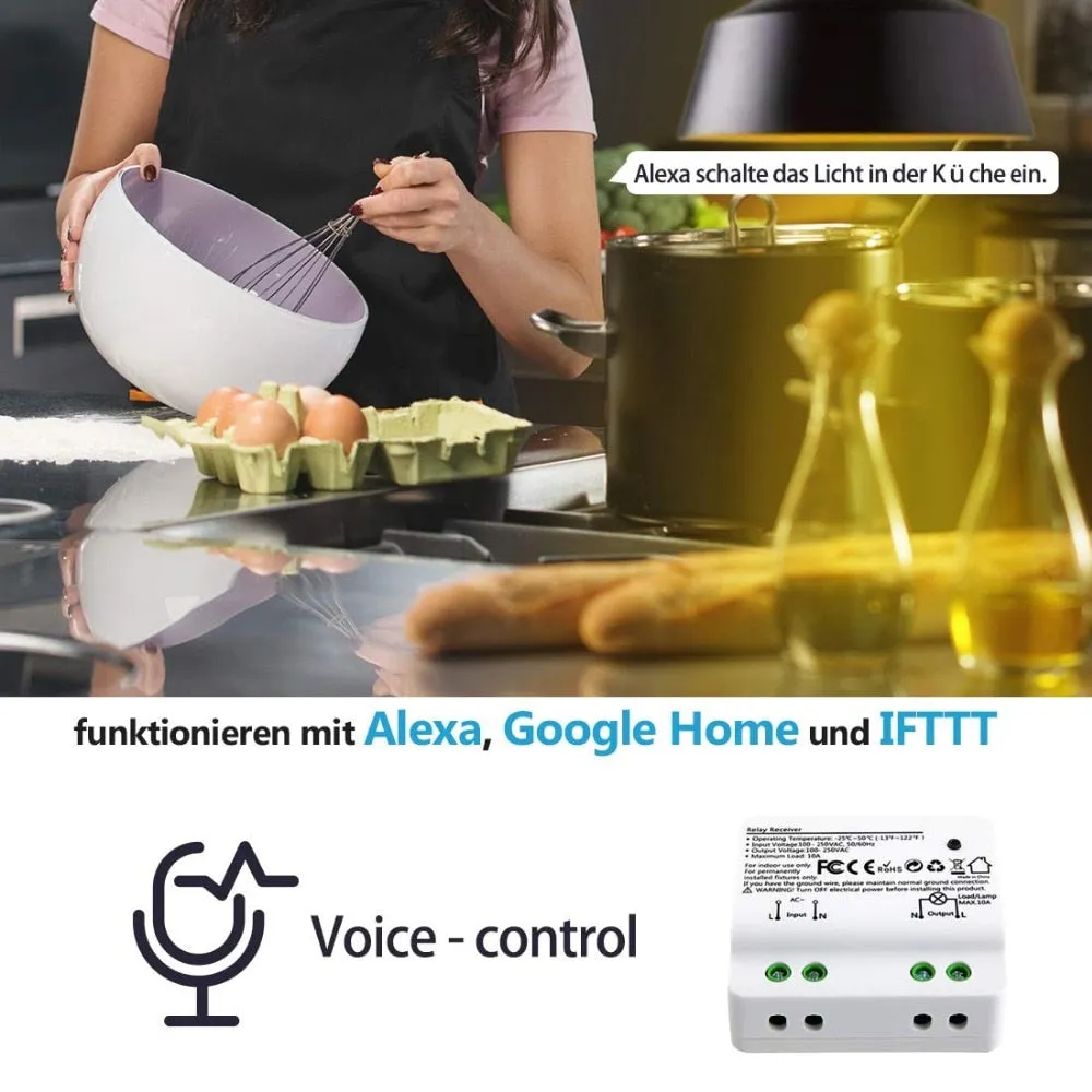 Tuya Smart Life WiFi Light Switch Alexa Echo, Google Home Voice Control, 10A, App Remote Control Lights, Set Timer for Lamps