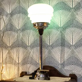 Vintage Art Deco Colour Changing Table Lamp With Chrome Base & Glass Shade