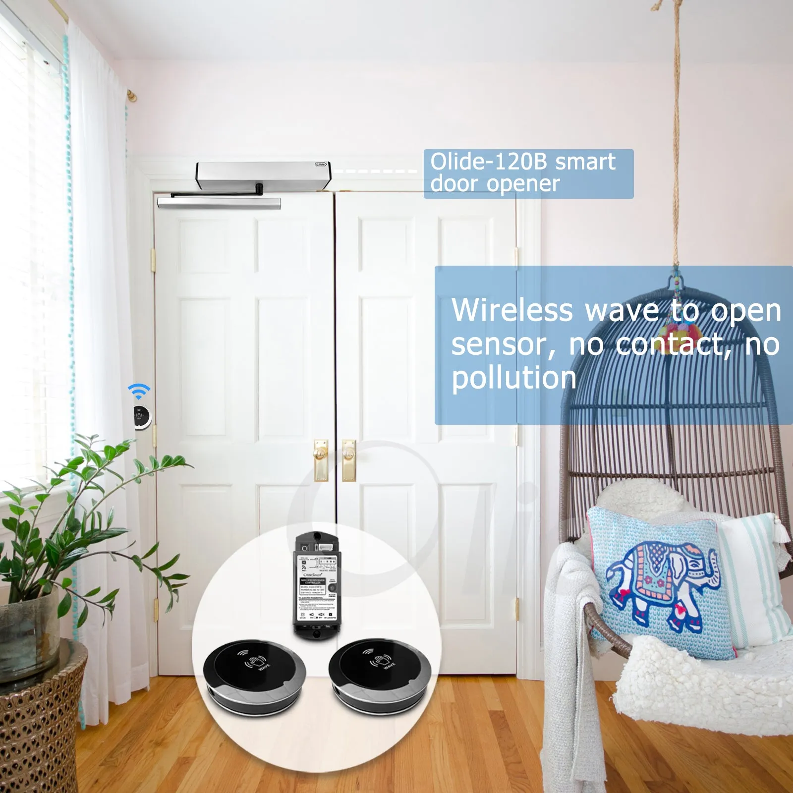 WiFi Smart Hands Free Automatic Door Opener with Wireless 2.36" Wave to Open Sensor