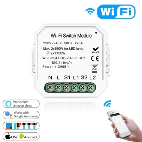 Wifi Smart Light Switch Diy Breaker Module Smart Life/Tuya APP Remote Control Works with Alexa Echo Google Home 1/2 Way