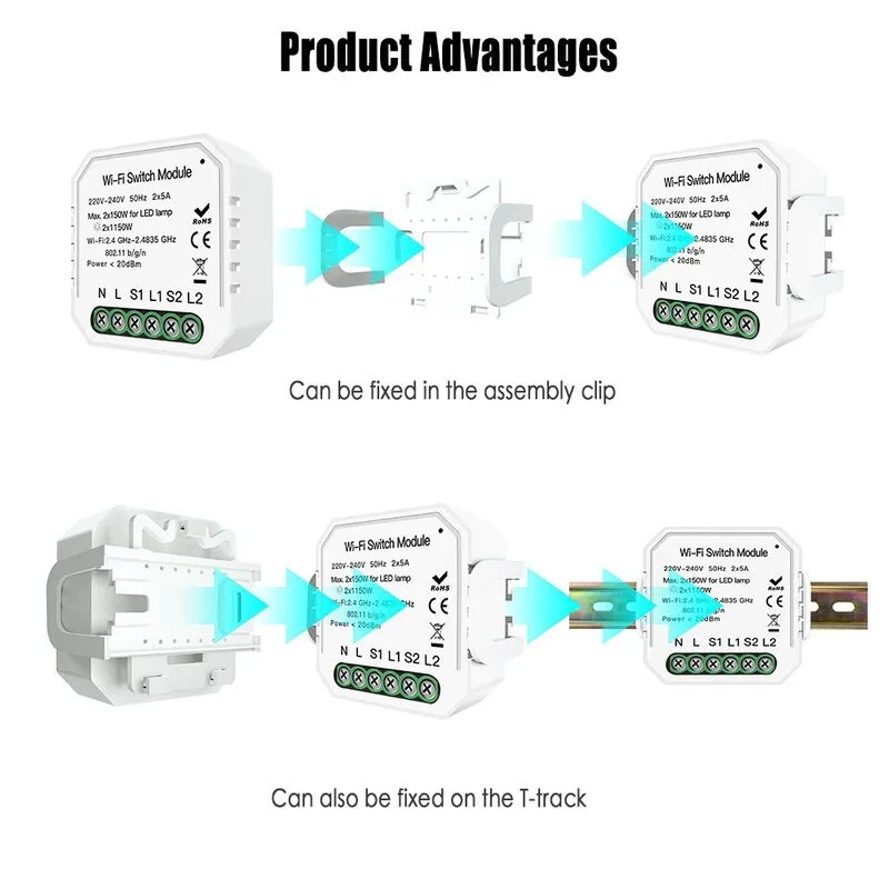Wifi Smart Light Switch Diy Breaker Module Smart Life/Tuya APP Remote Control Works with Alexa Echo Google Home 1/2 Way