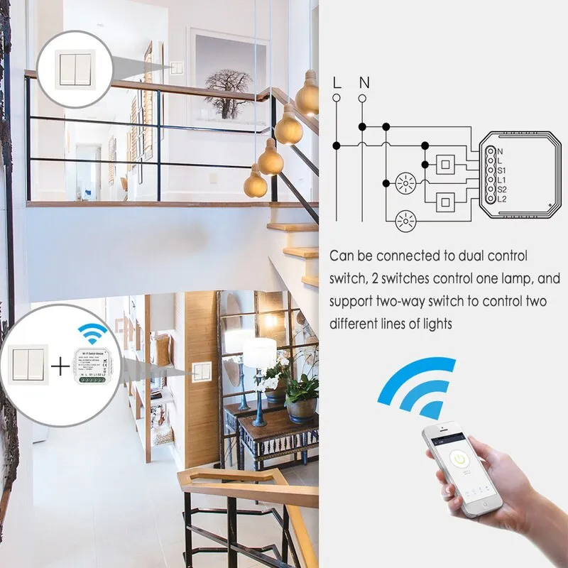 Wifi Smart Light Switch Diy Breaker Module Smart Life/Tuya APP Remote Control Works with Alexa Echo Google Home 1/2 Way